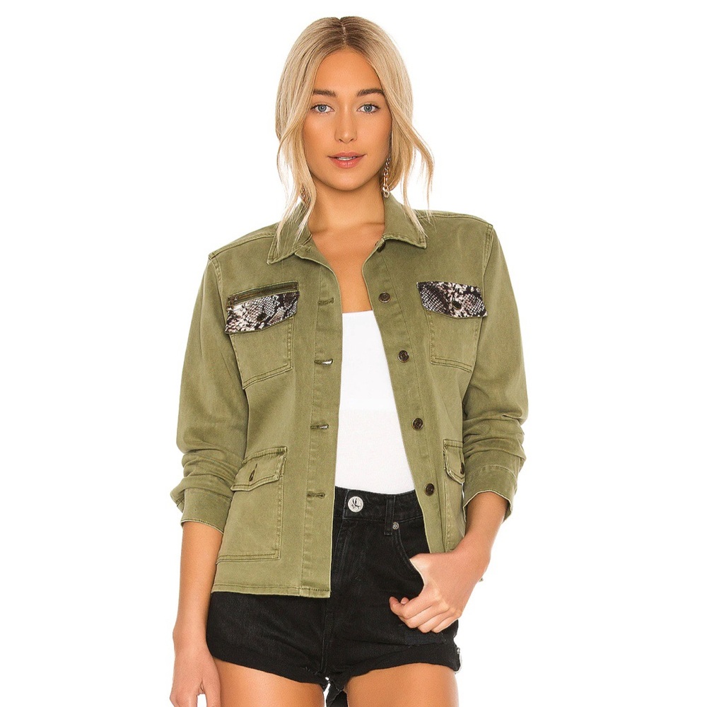 Pam & Gela Green Snakeskin Utility Army Jacket Size Small